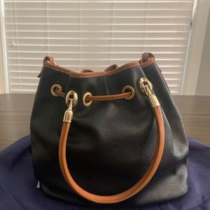 Black Leather Bucket Drawstring Purse